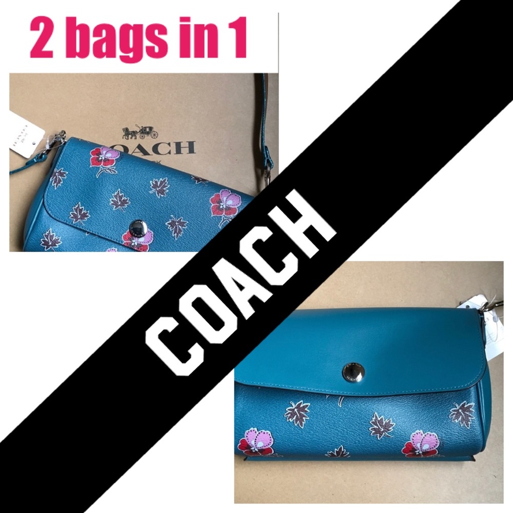 COACH Reversible Flap Wildflower Blue Crossbody Bag NWT